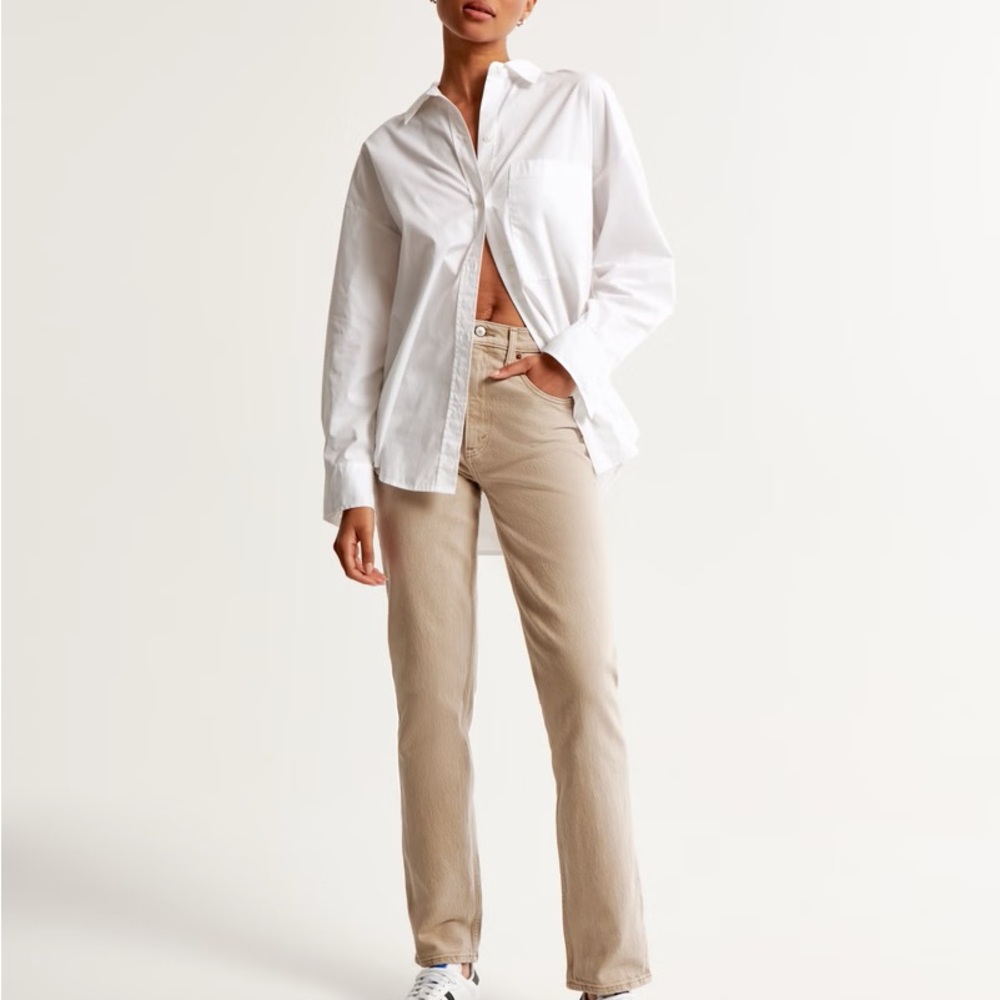 Abercrombie and Fitch High Rise 90s Straight Jean in Oat